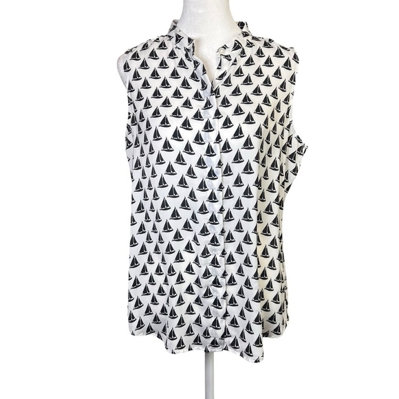 BANANA REPUBLIC Sailboat Nautical Sleeveless Button-Up Shirt Top Women’s Sz S - Picture 2 of 13